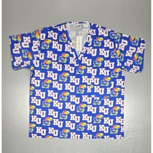 Cape Henry Broad Bay Kansas Jayhawks Scrub Top Mens Size Large Blue AOP NWT